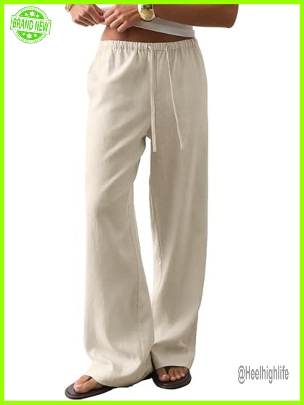 Wide Leg Linen Pants with Pockets, Drawstring Elastic Waist, Lightweight Tencel